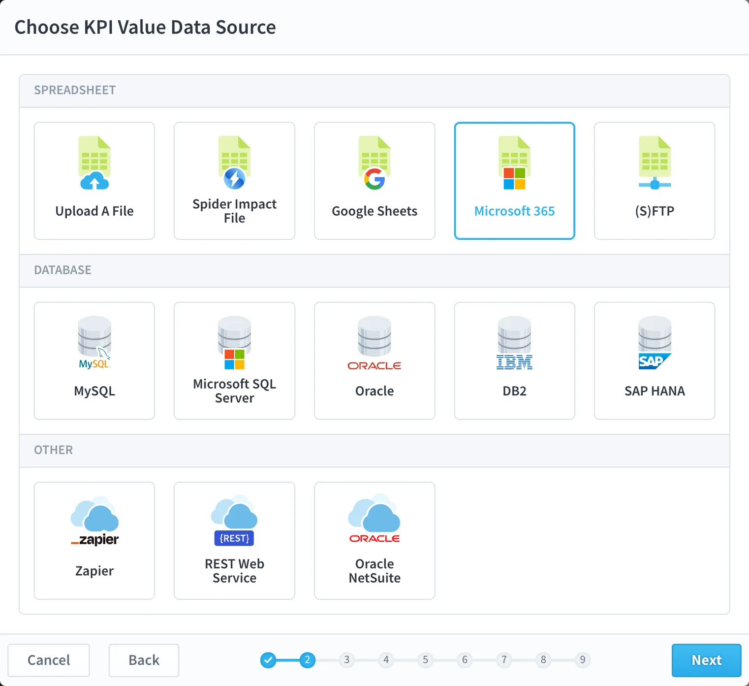 Choosing Microsoft 365 as a KPI value data source
